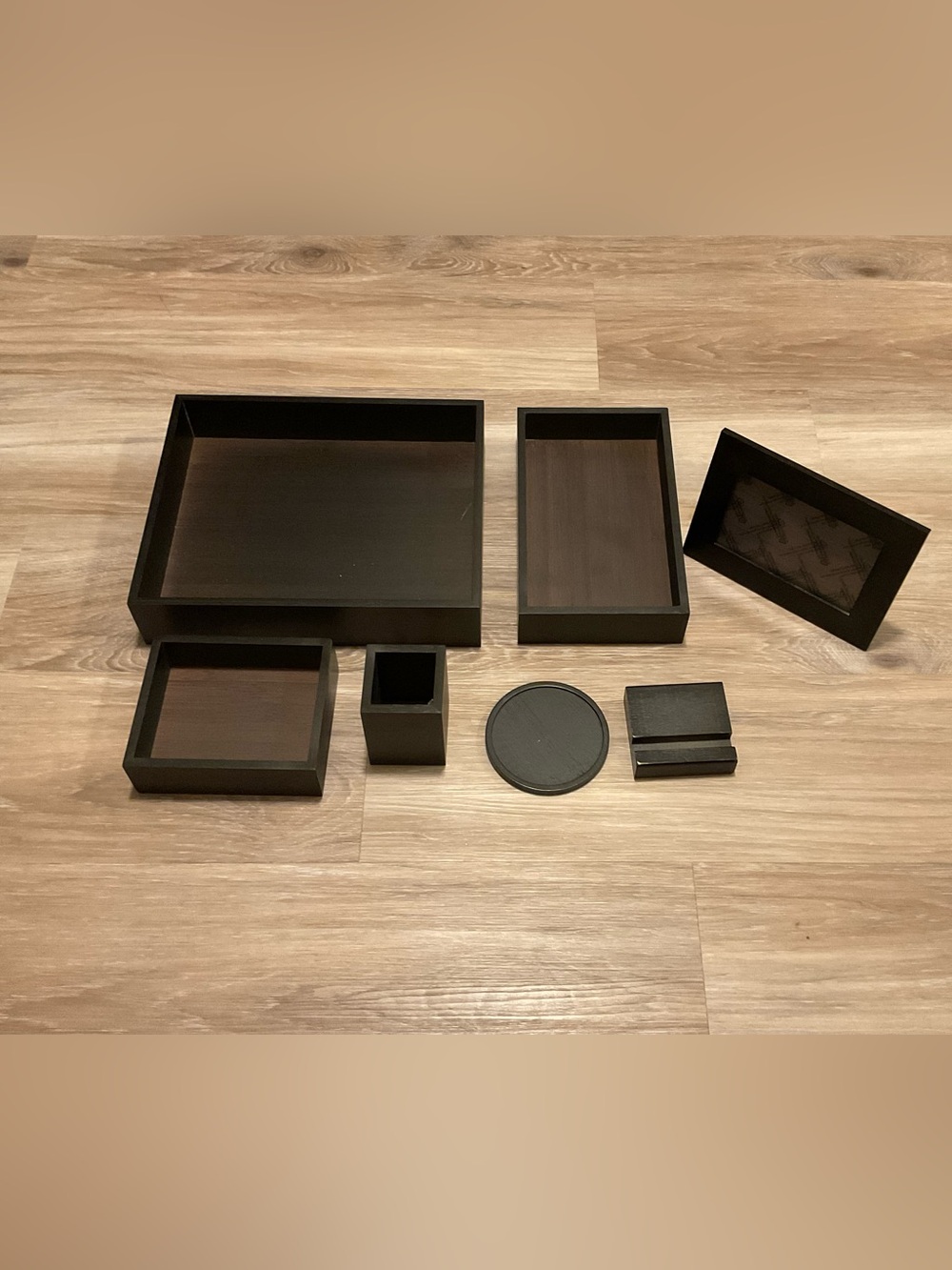 Uplift Dark Brown \ Black 7 Piece Wood Desk Organizer Set